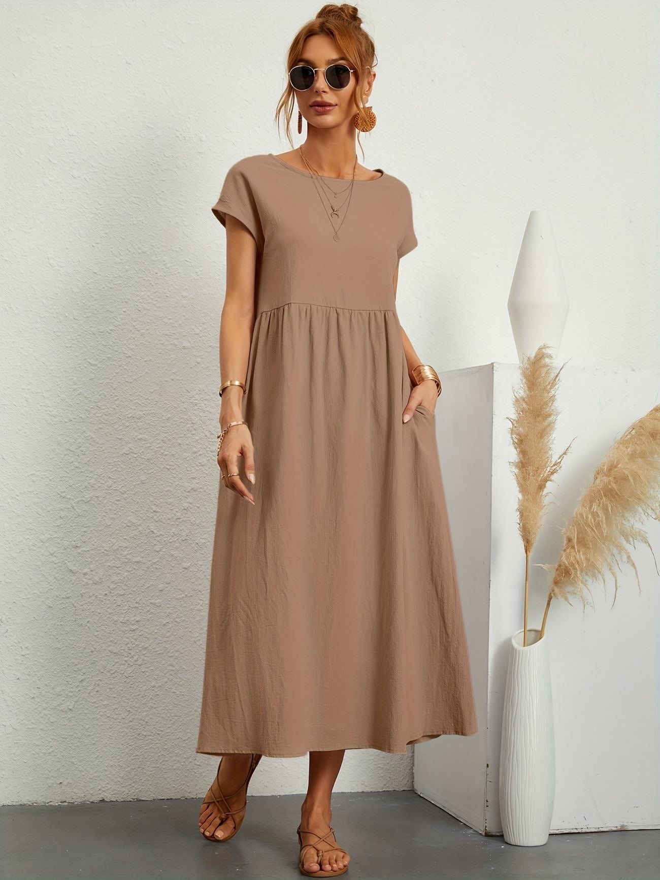 Women's Dress Midi Lightweight Fabric Short Sleeve Elegant Design 6