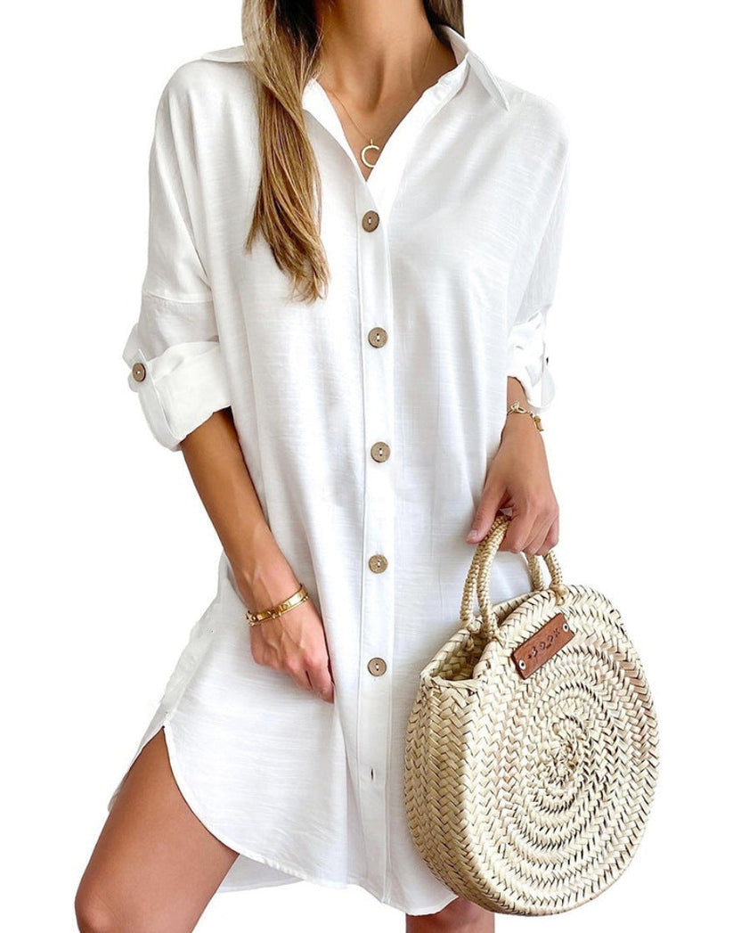 Women's Dress Polyester Button-Up Shirt Dress with Adjustable Sleeves 3