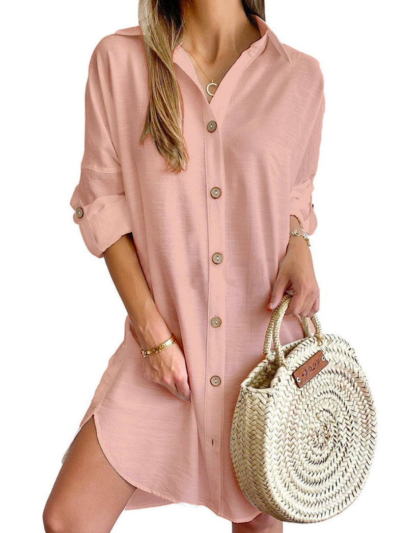 Women's Dress Polyester Button-Up Shirt Dress with Adjustable Sleeves 4