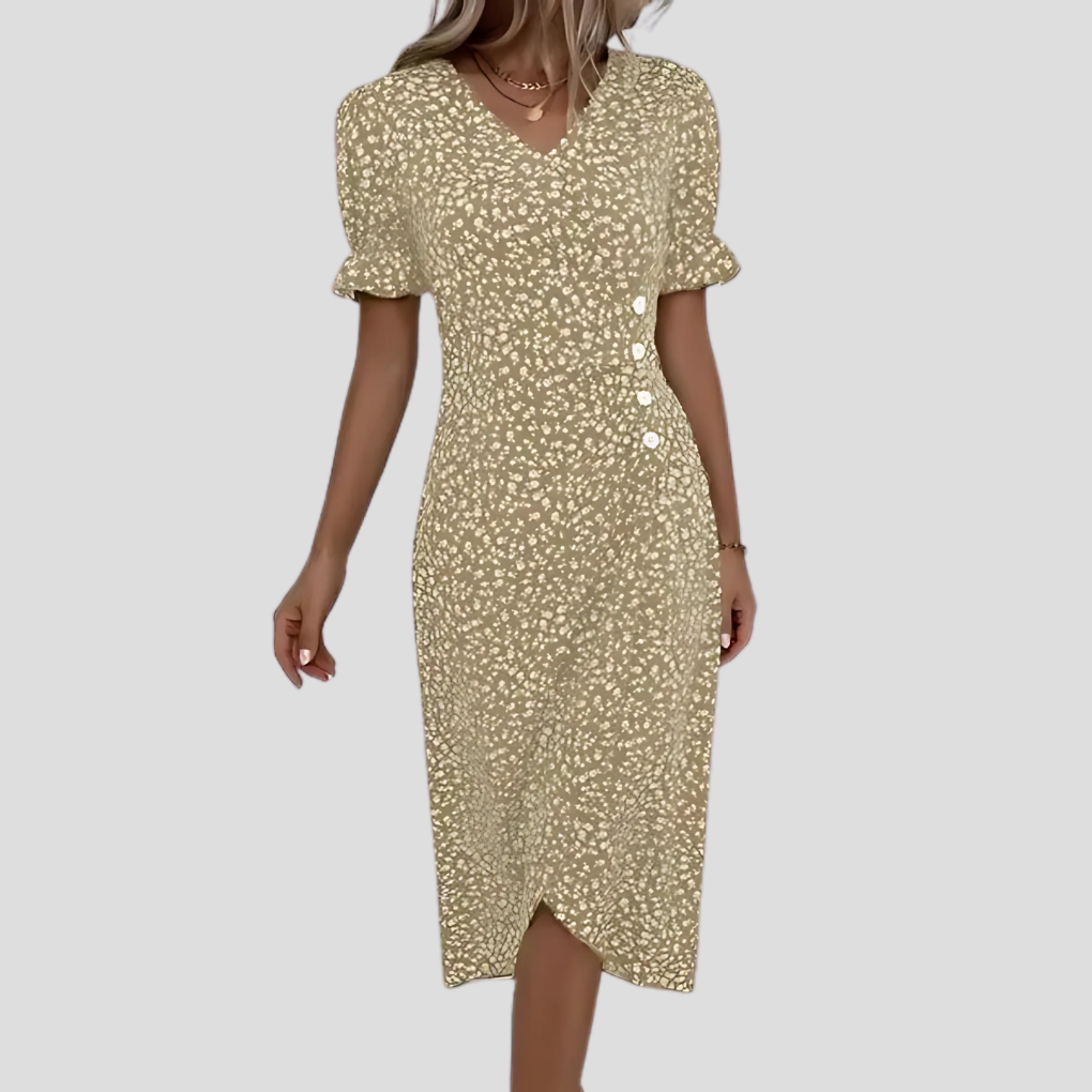 Women's Dress Polyester Floral V-Neck A-Line Casual Midi with Puff Sleeves 4