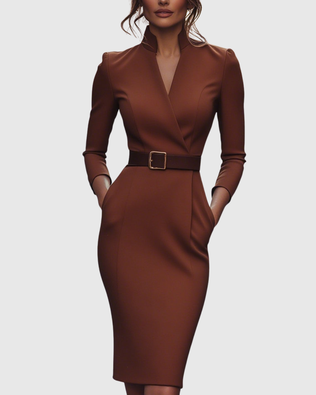 Women's Dress Polyester Mock Wrap Three-Quarter Sleeve Pencil Silhouette with Pockets 12