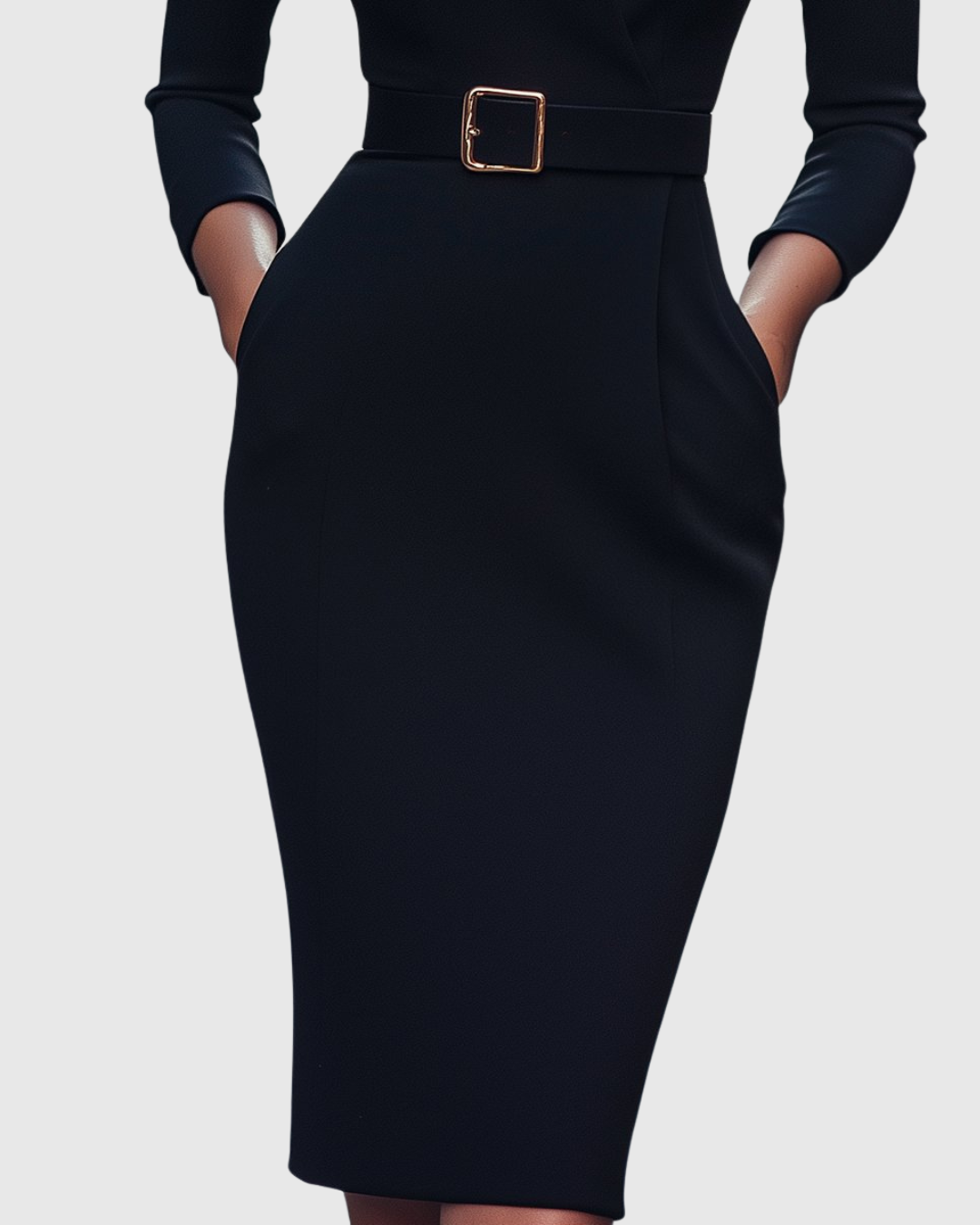 Women's Dress Polyester Mock Wrap Three-Quarter Sleeve Pencil Silhouette with Side Pockets 3