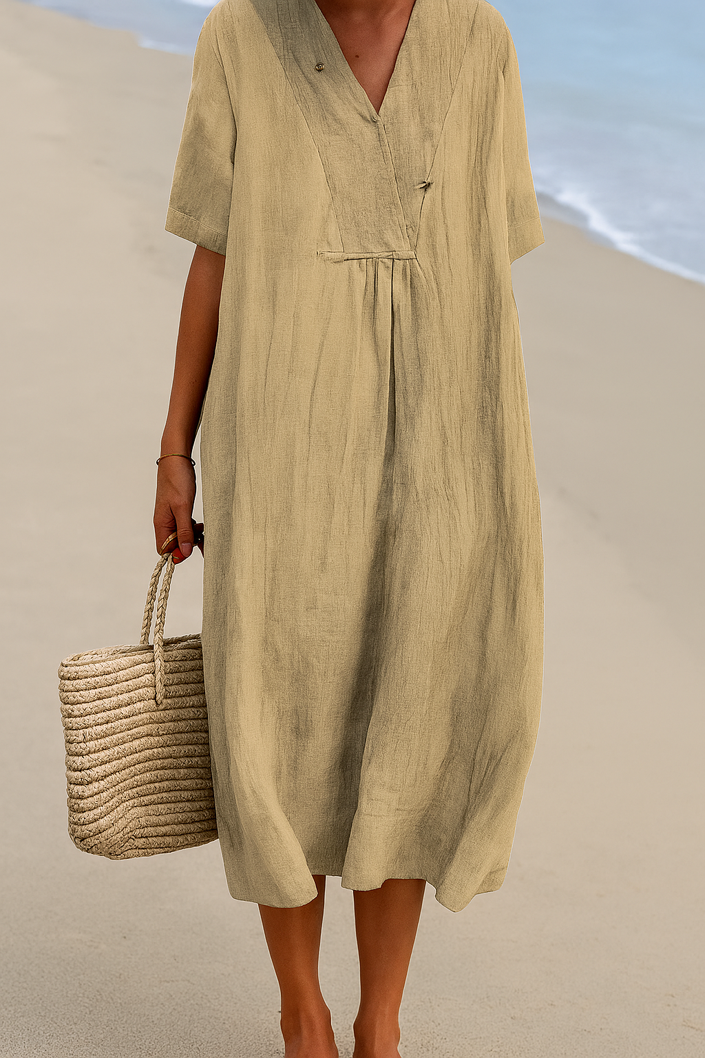 Women's Dress Polyester V-Neck Short Sleeve Casual Summer Beach Maxi Dress 5