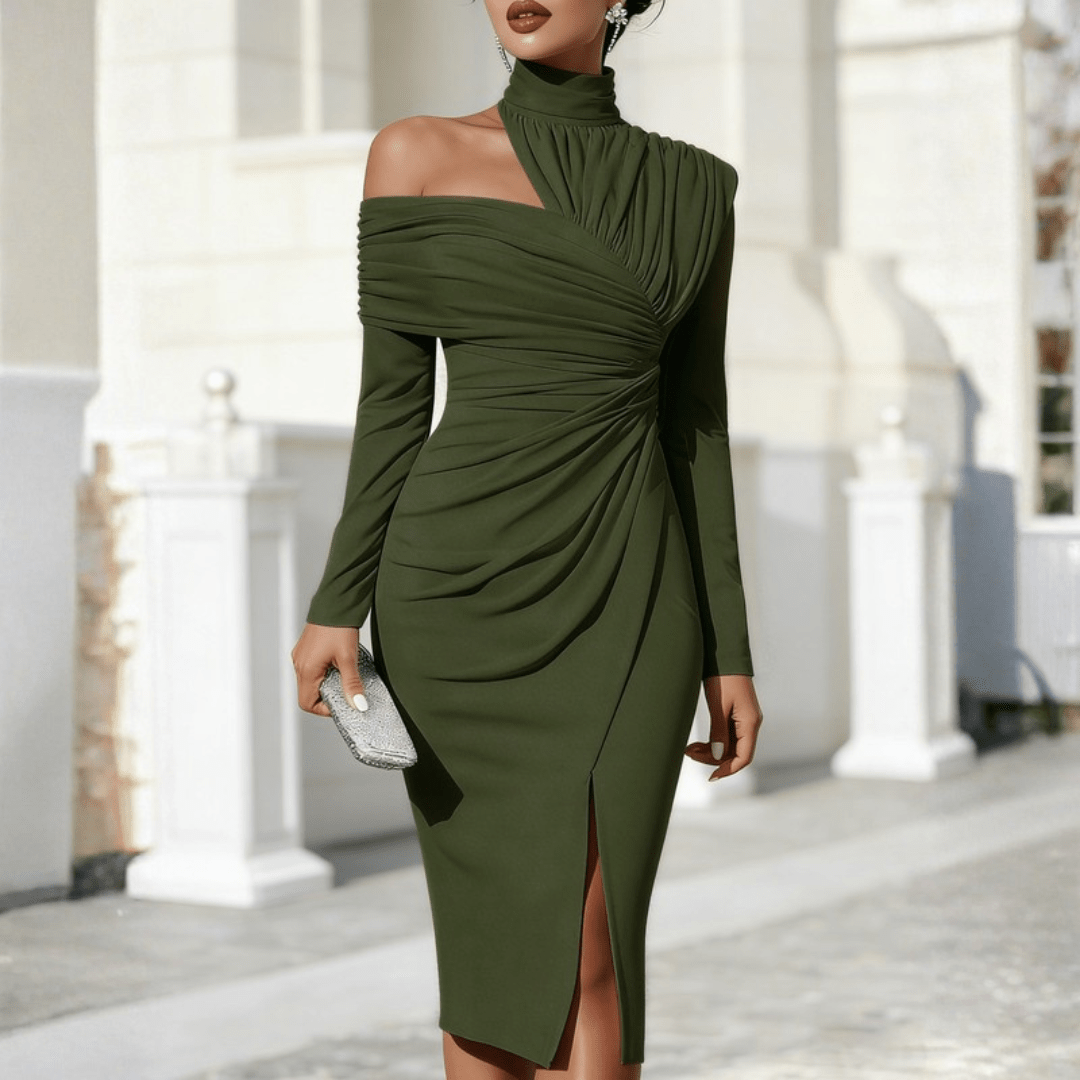 Women's Evening Gown Asymmetric High-Neck One-Shoulder Floor-Length Formal Dress 10