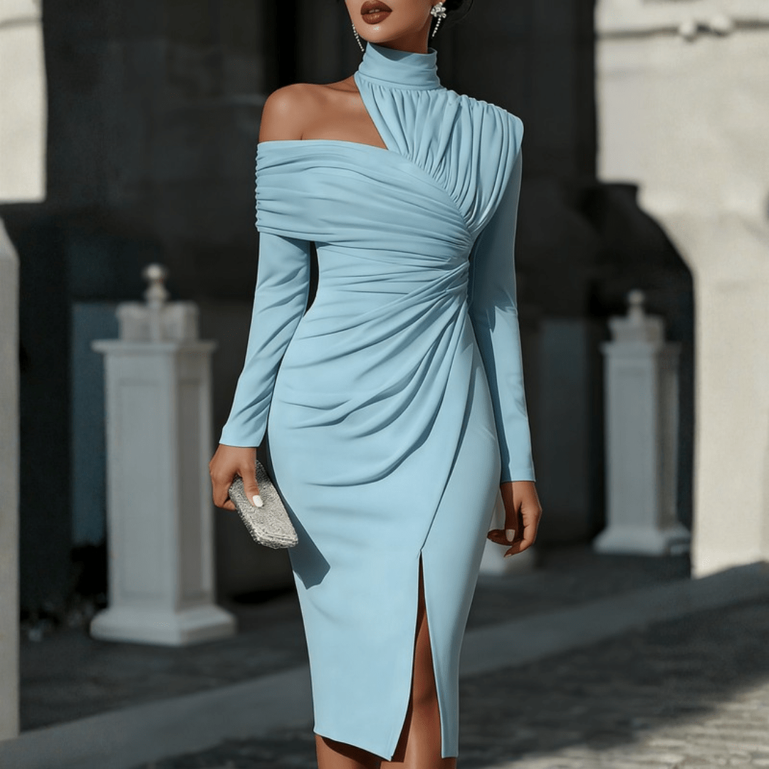 Women's Evening Gown Asymmetric High-Neck One-Shoulder Floor-Length Formal Dress 6