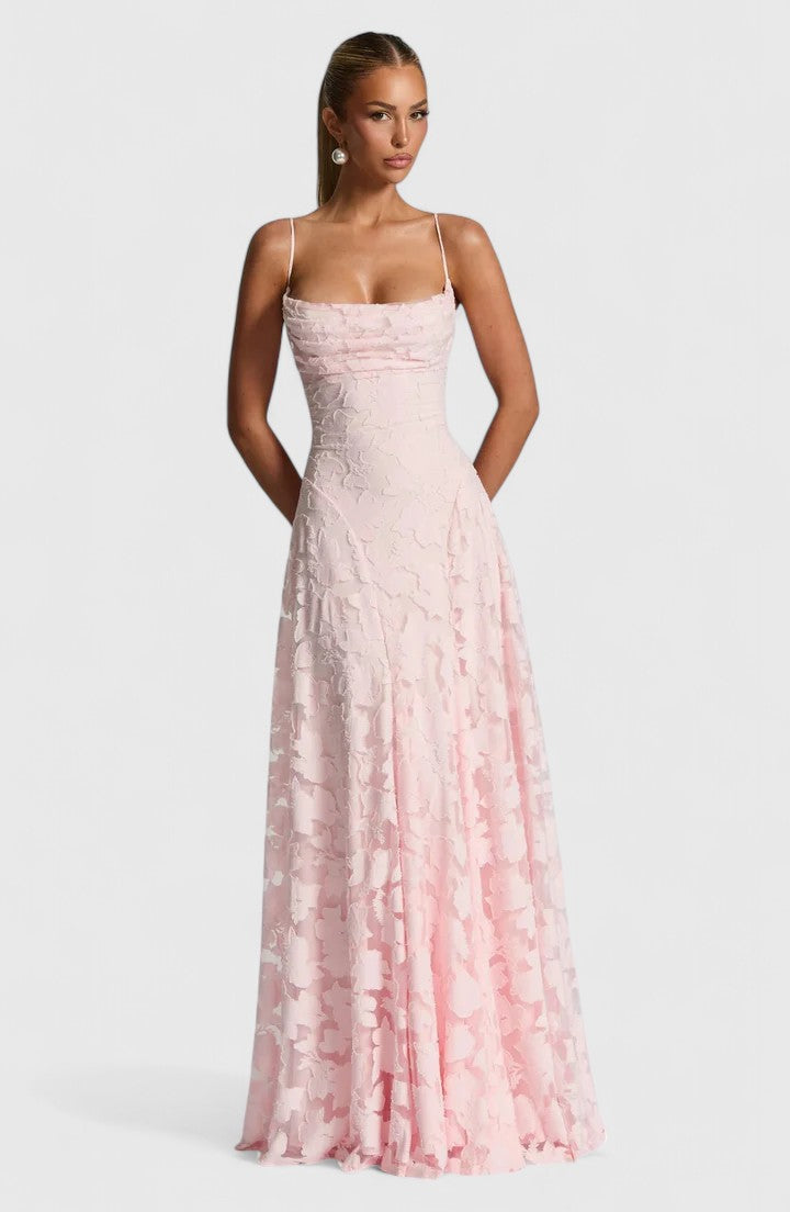Women's Maxi Dress Polyester Cowl Neckline Lace-Up Open Back Flowy Design 1
