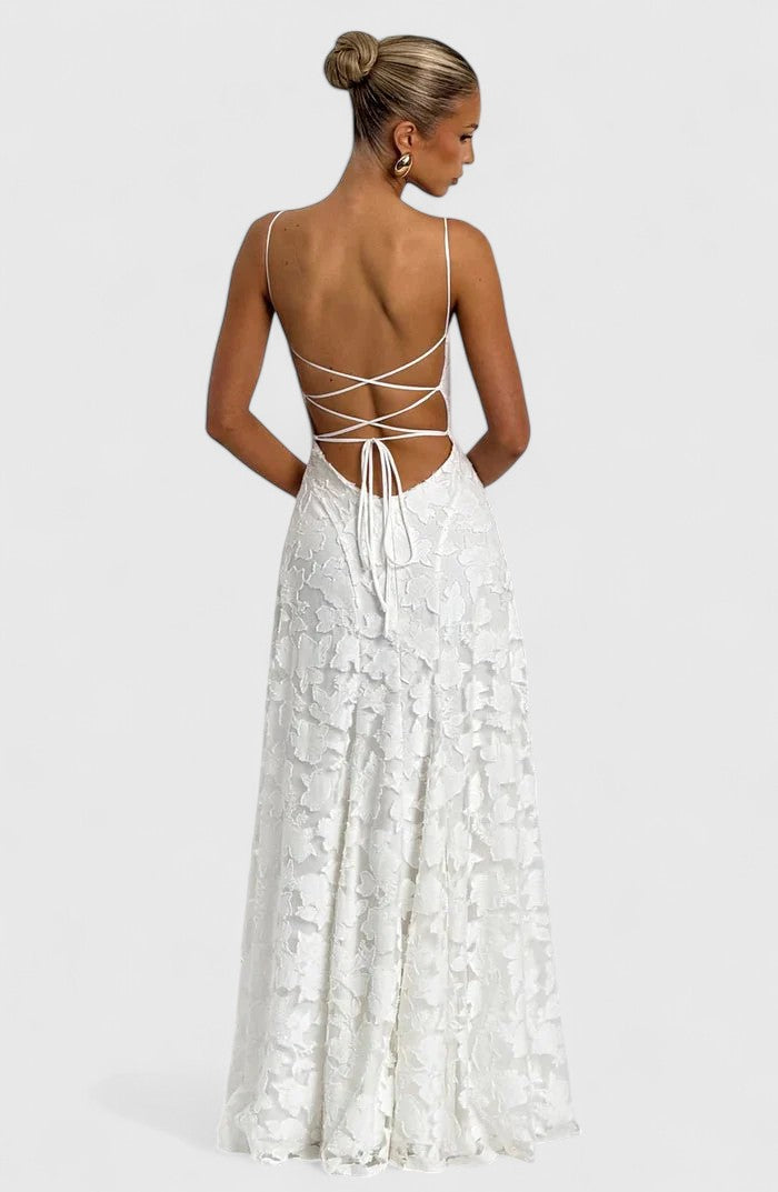 Women's Maxi Dress Polyester Cowl Neckline Lace-Up Open Back Flowy Design 3