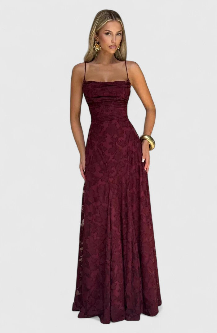 Women's Maxi Dress Polyester Cowl Neckline Lace-Up Open Back Flowy Design 7
