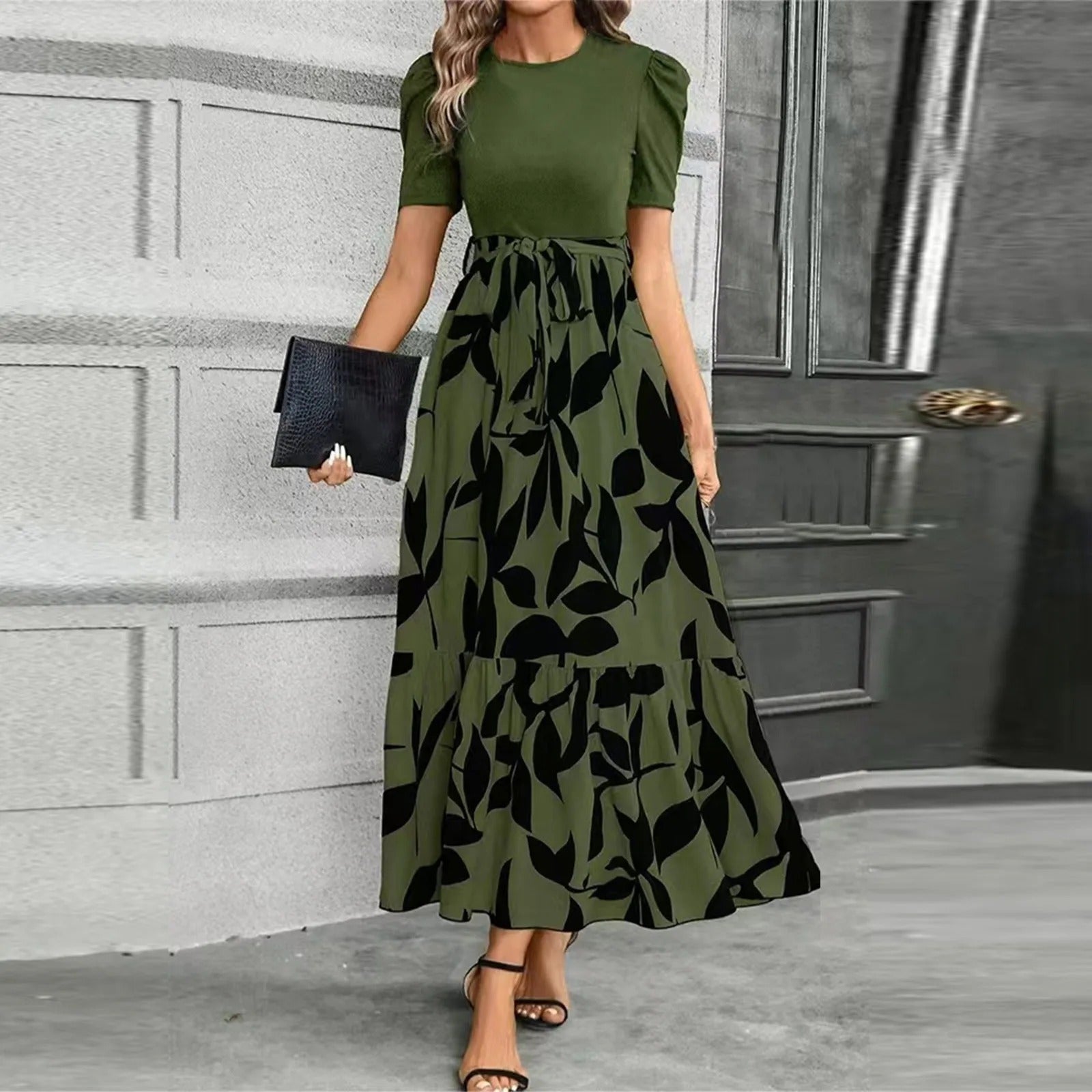 Women's Maxi Dress Floral Ruffled Hem Long Sleeve