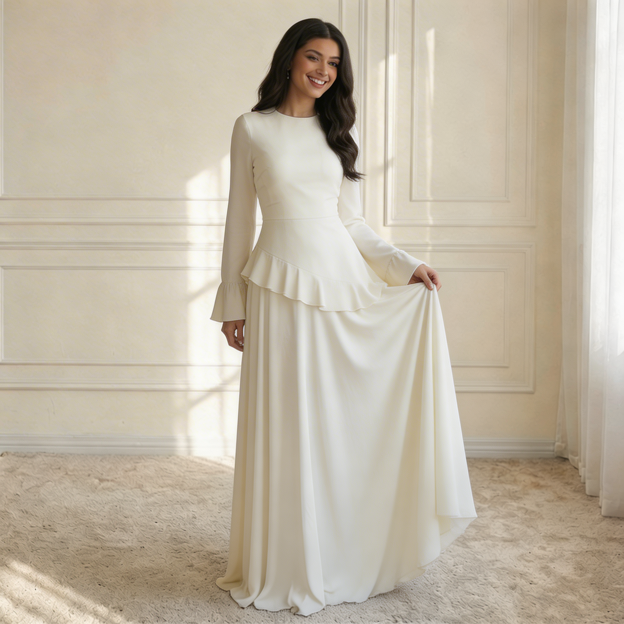 Women's Maxi Dress Ruffle Trim V-Neck Flowing Silhouette 7