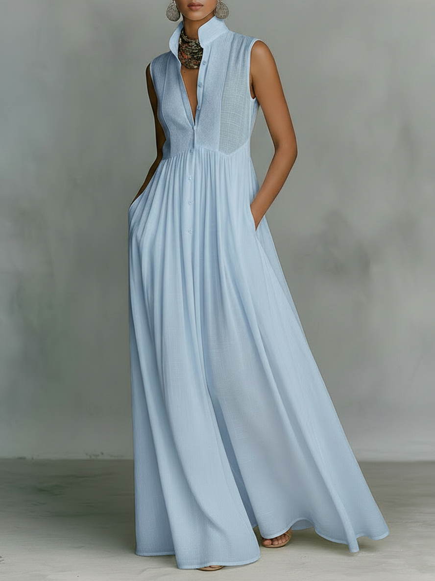 Women's Maxi Dress Sleeveless Minimalist Cotton-Linen Blend Summer Casual 0