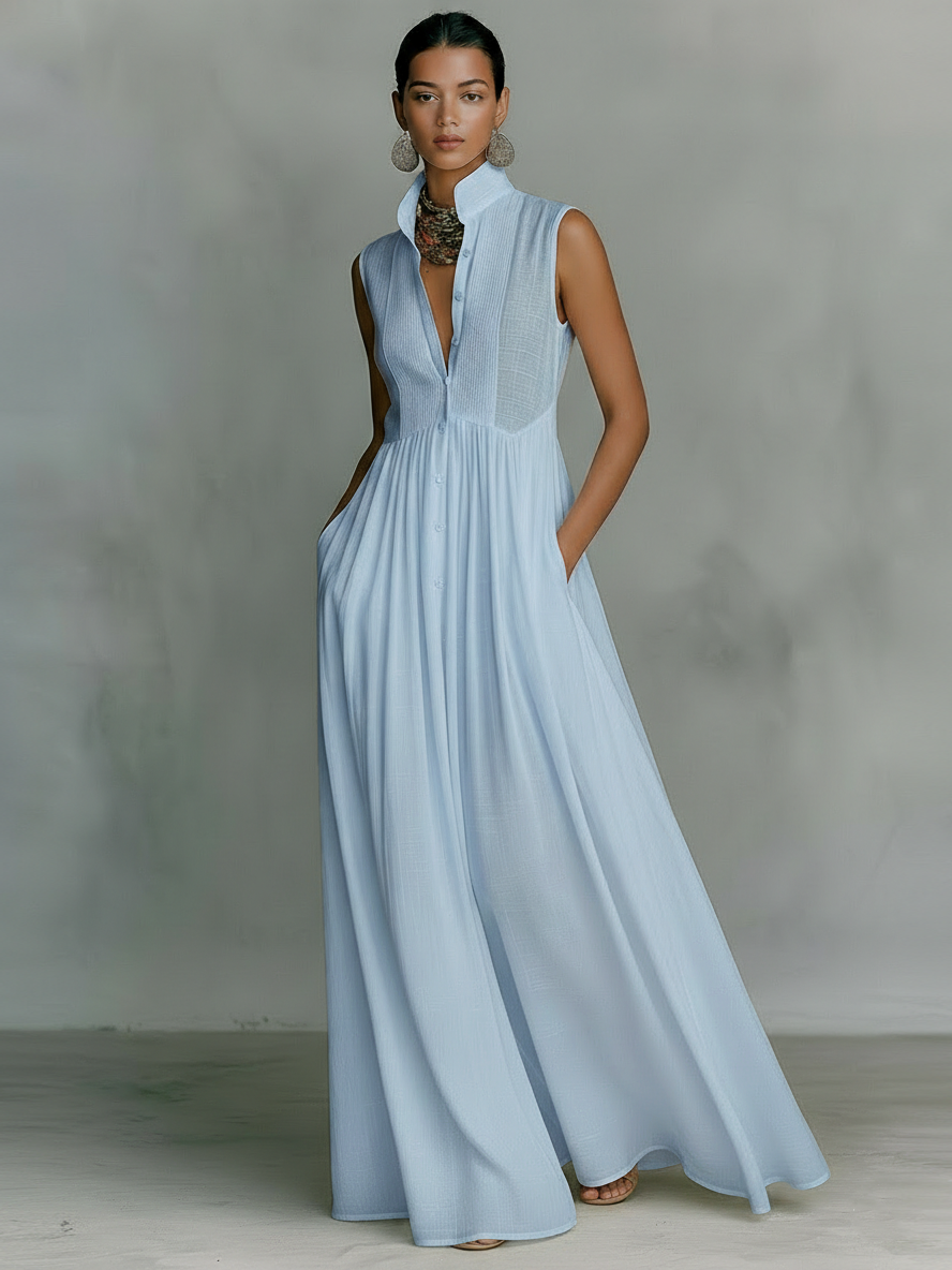 Women's Maxi Dress Sleeveless Minimalist Cotton-Linen Blend Summer Casual 3