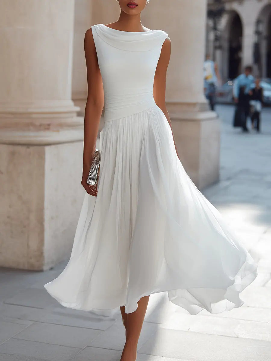 Women's Midi Dress Draped Neckline Sleeveless Solid Occasion Wear 0