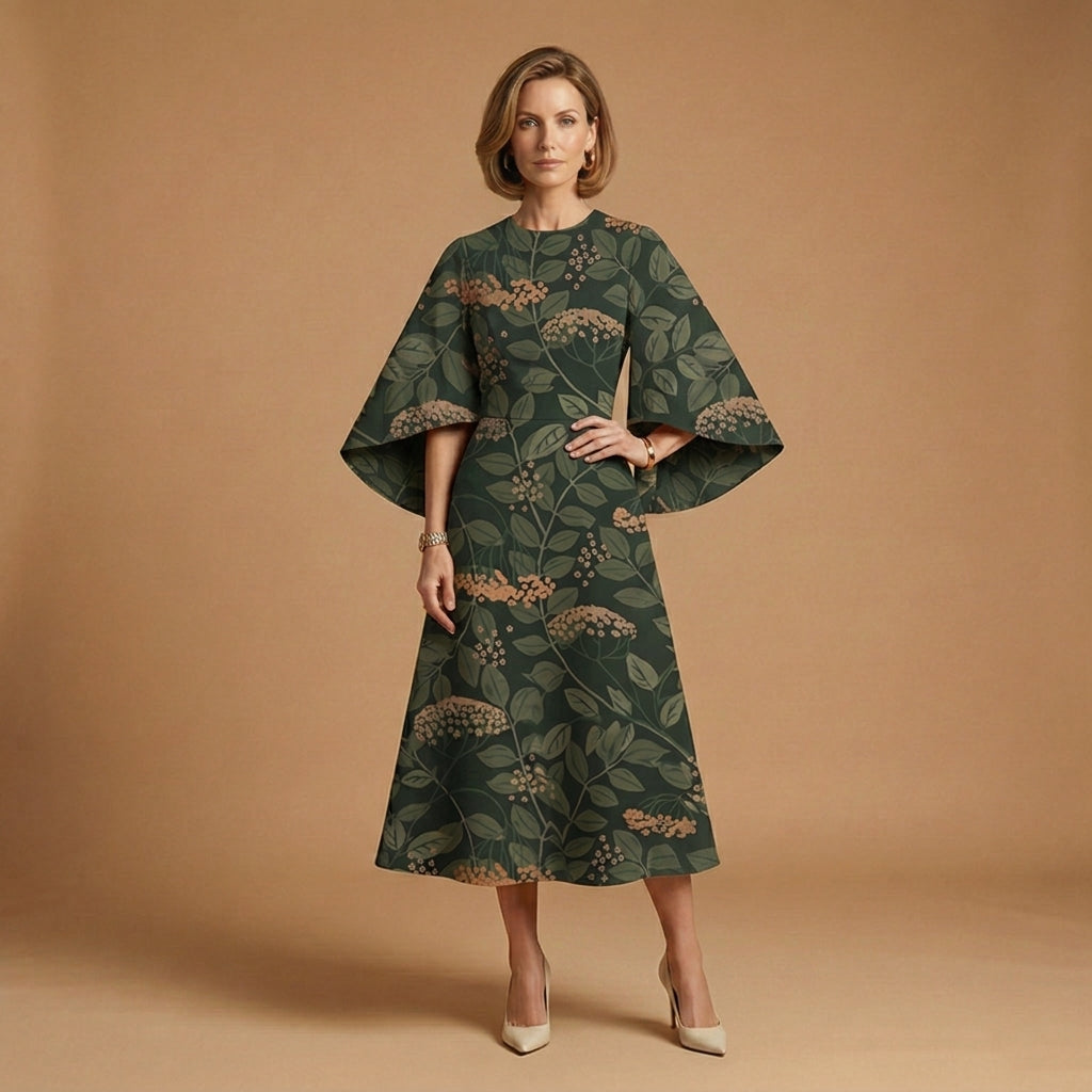 Women's Midi Dress Round Neck Tailored Fit Premium Fabric 1