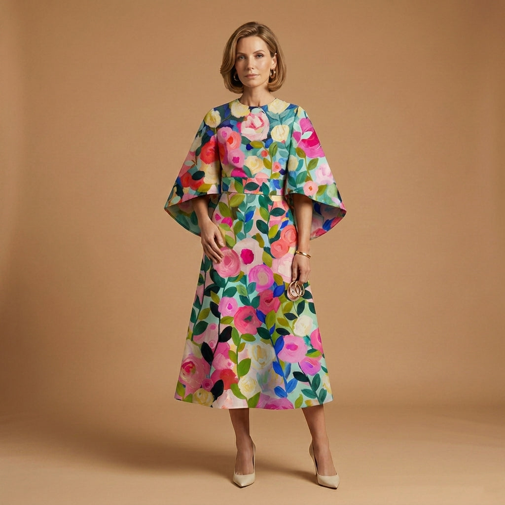 Women's Midi Dress Round Neck Tailored Fit Premium Fabric 2