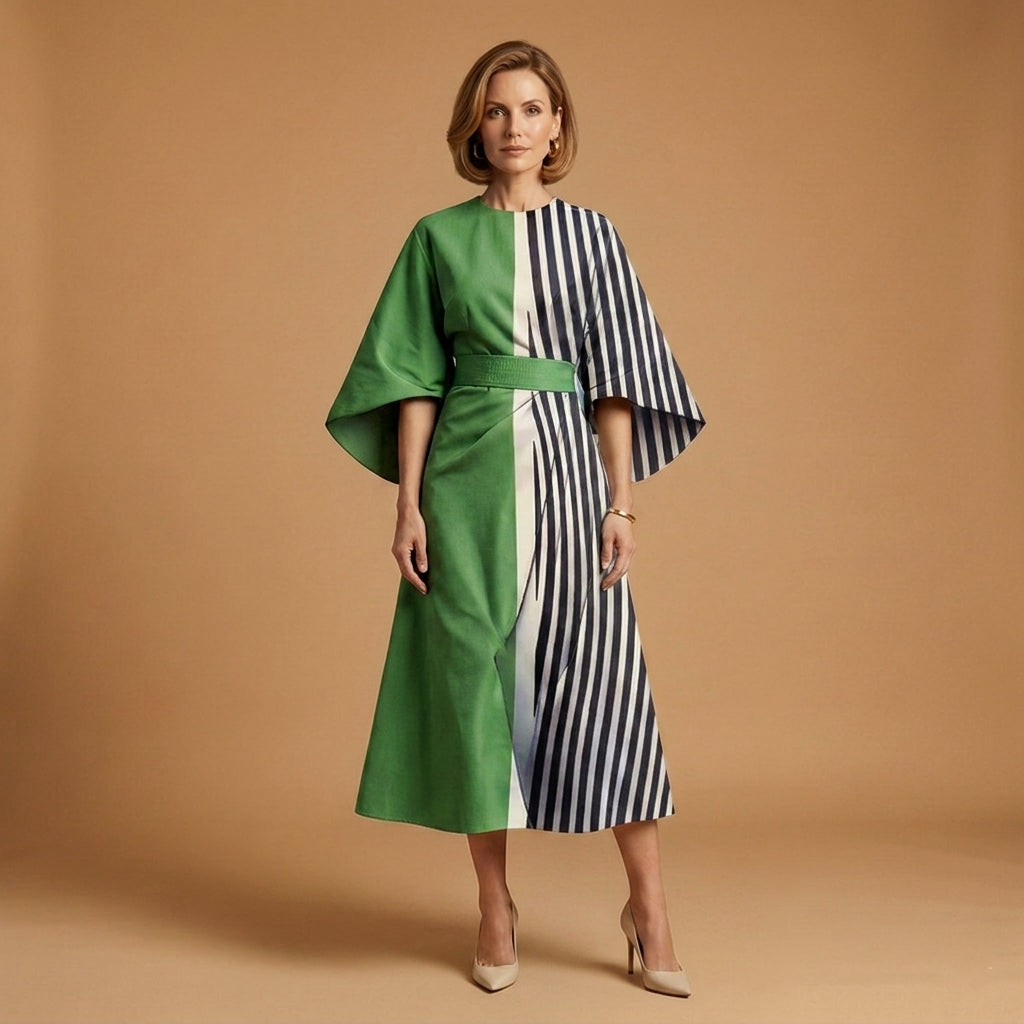 Women's Midi Dress Round Neck Tailored Fit Premium Fabric 3