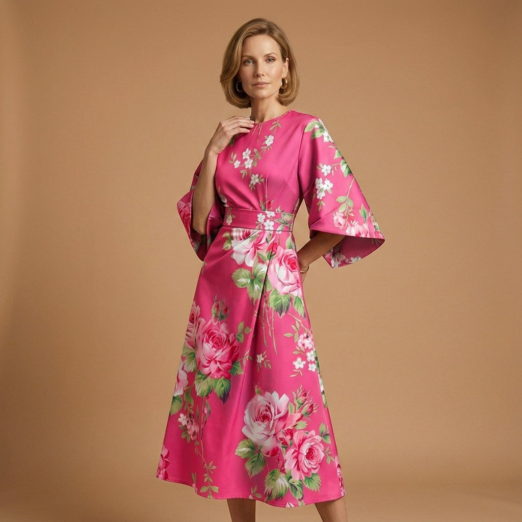 Women's Midi Dress Round Neck Tailored Fit Premium Fabric 5