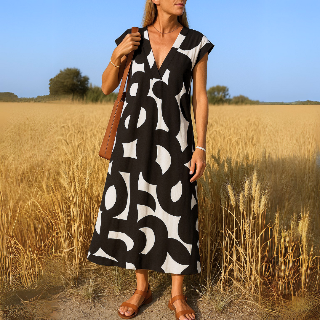 Women's Midi Dress V-Neck Polyester A-Line Lightweight Design 1