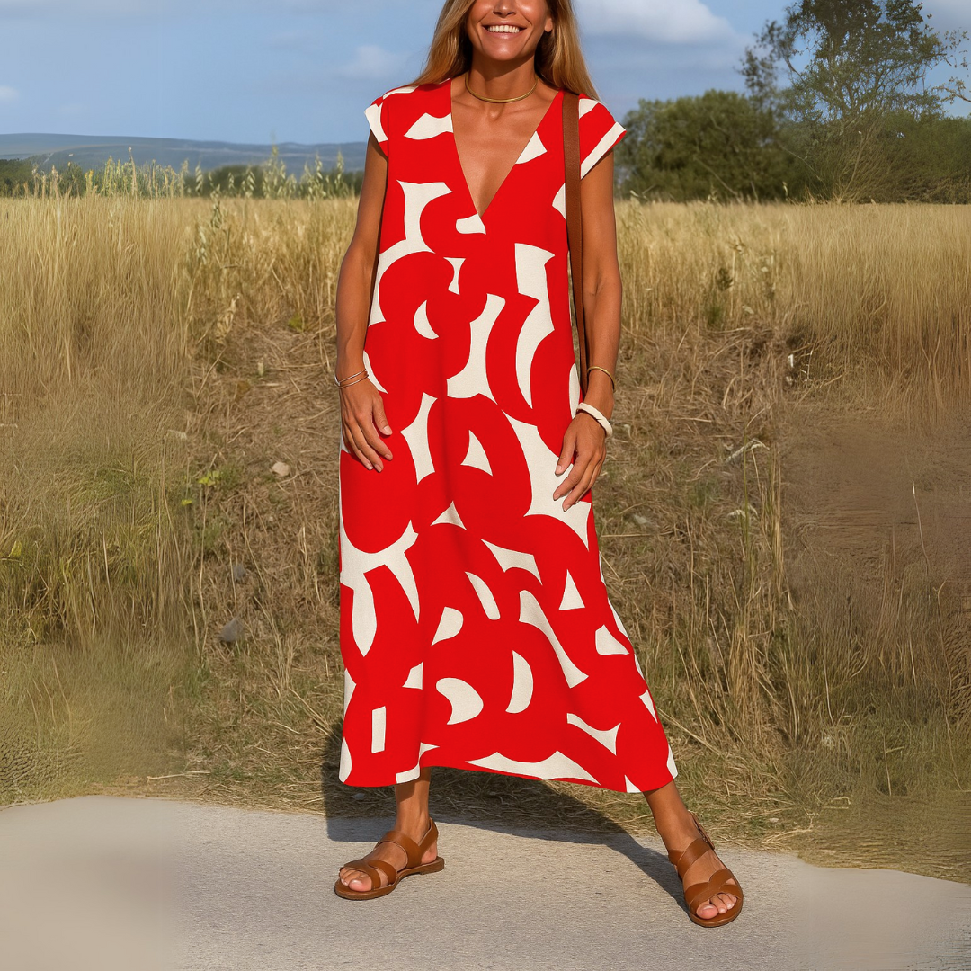 Women's Midi Dress V-Neck Polyester A-Line Lightweight Design 4