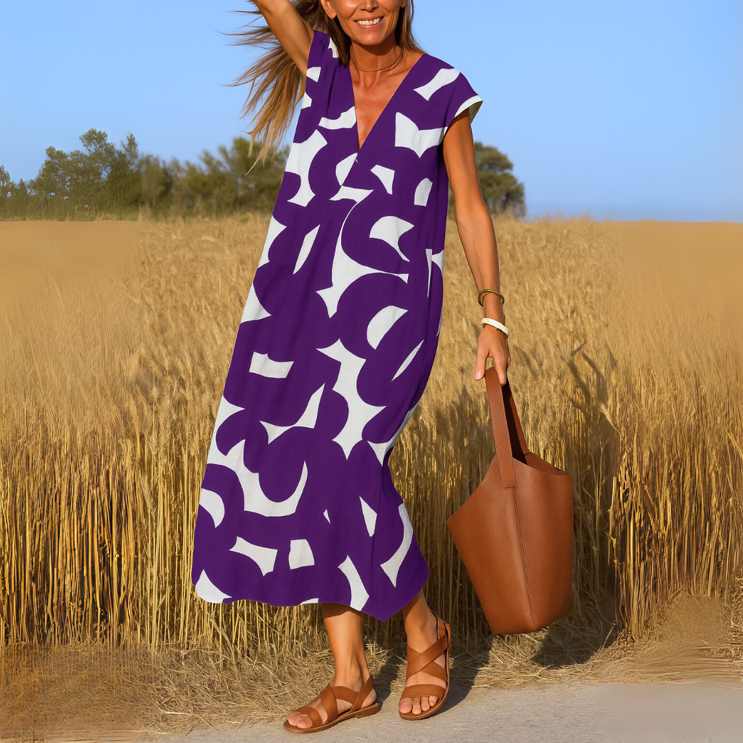Women's Midi Dress V-Neck Polyester A-Line Lightweight Design 6