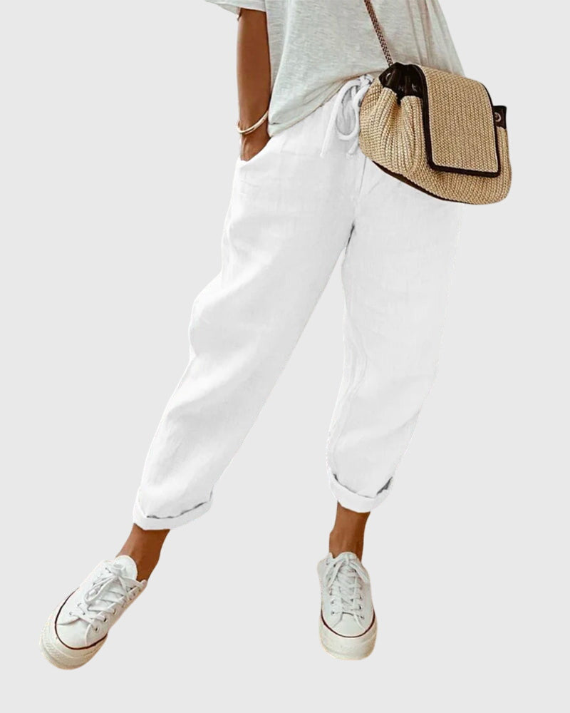 Women's Pants Lightweight Fabric High Waist Relaxed Fit with Pockets 2