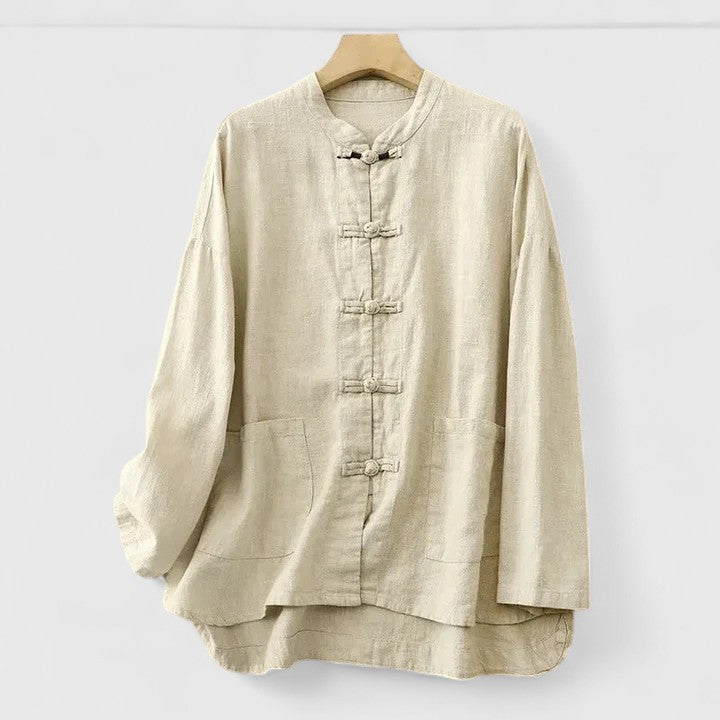 Women's Shirt Cotton Breathable Relaxed Fit with Knot Closures and Patch Pockets 3