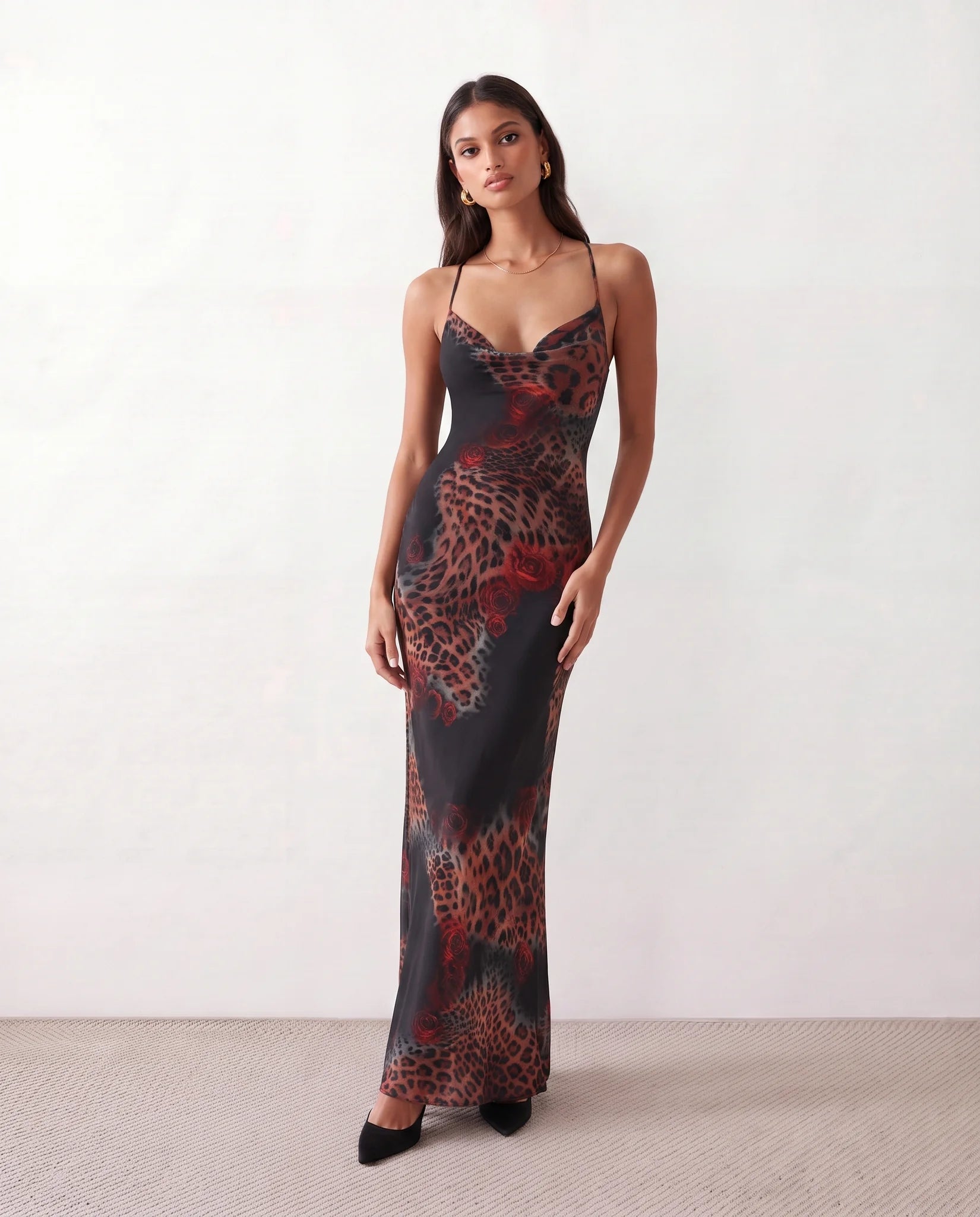 Women's Slip Maxi Dress Cowl Neck Spaghetti Straps Backless Evening 0