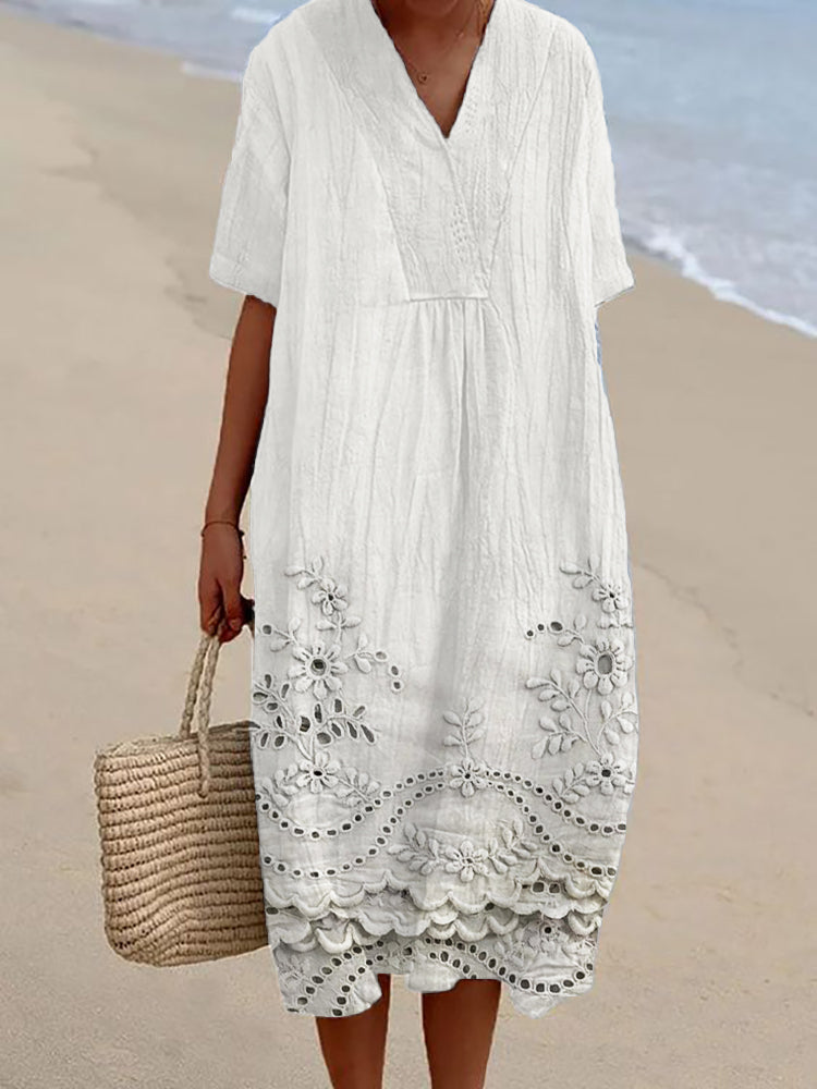 Women's Summer Dress Cotton Blend Flowing Midi Bohemian Chic 0