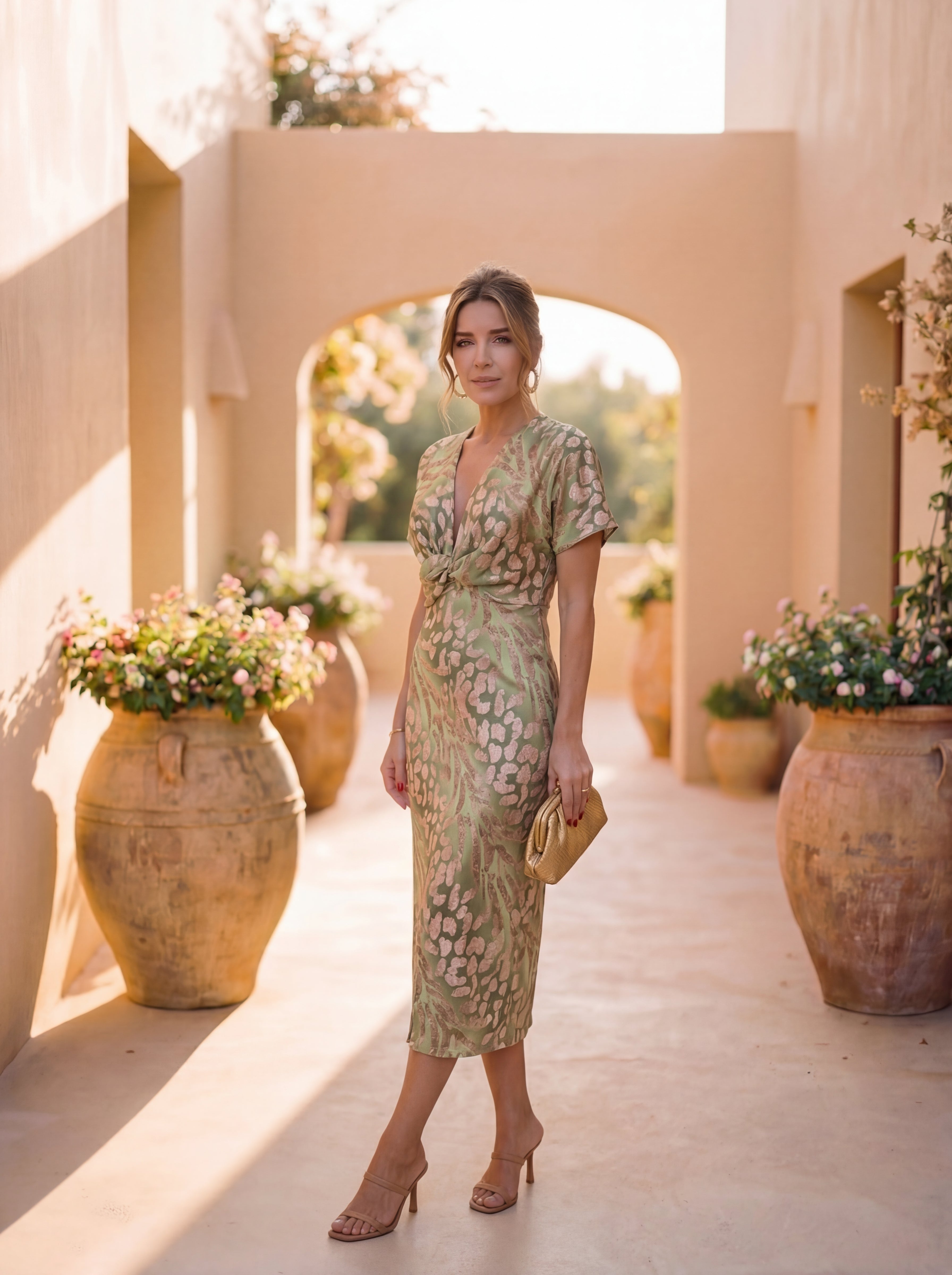 Women's Summer Dress Midi Lightweight Copper Waist Tie Envelope Cut 2