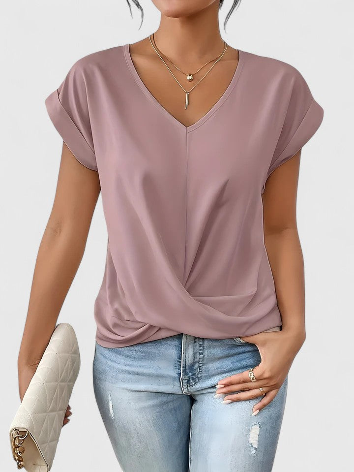 Women's Top Cotton V-Neck Twist Detail Everyday Wear 0