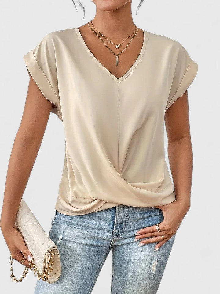 Women's Top Cotton V-Neck Twist Detail Everyday Wear 1