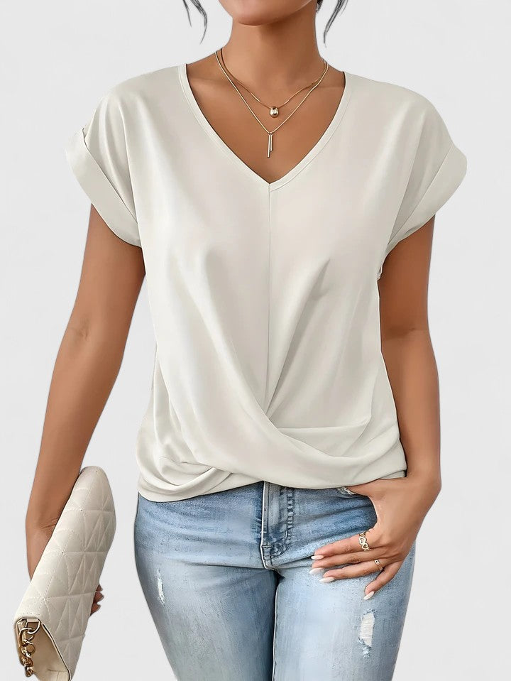 Women's Top Cotton V-Neck Twist Detail Everyday Wear 5