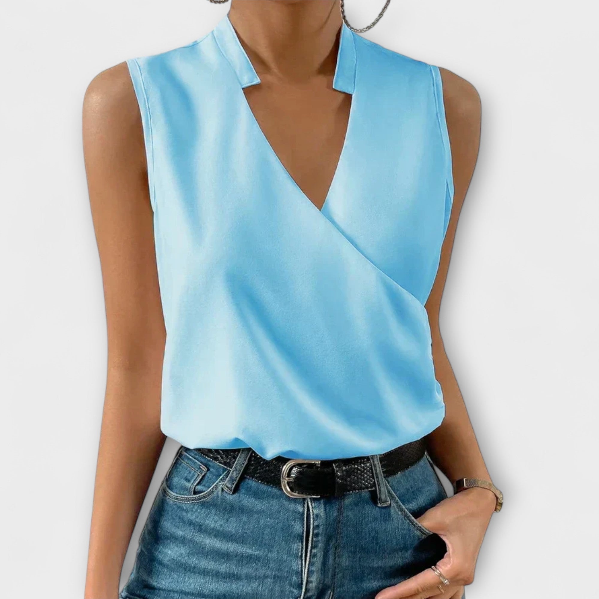 Women’s V-Neck Top Lightweight Breathable Fabric Casual Style 2