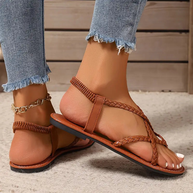 Women's Strappy Sandals Braided Straps Casual Footwear