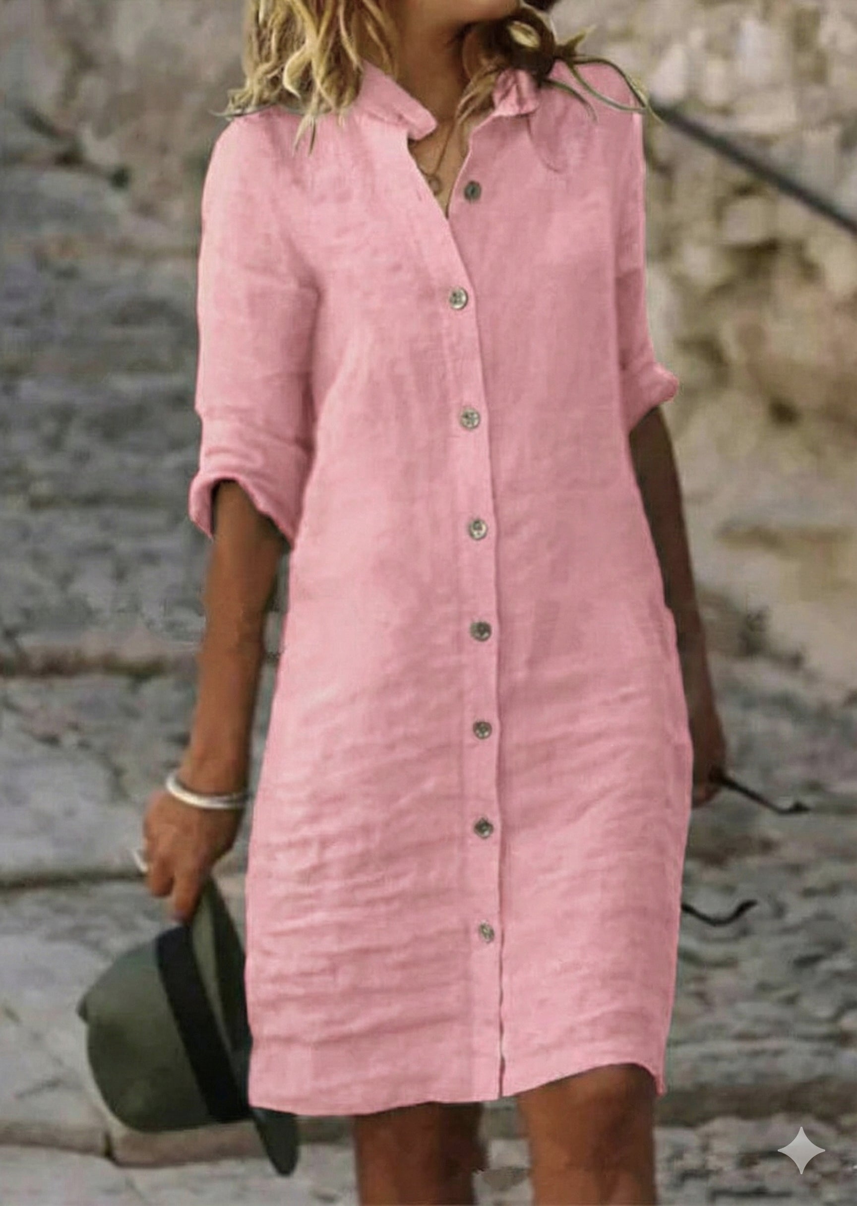 Women's Mini Sun Dress Button Front Roll Sleeve Casual