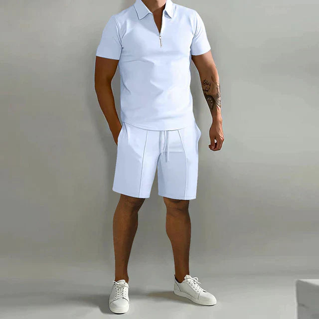 Men's Polo Set Slim Fit Top Relaxed Fit Short Zip Closure Breathable Casual Wear