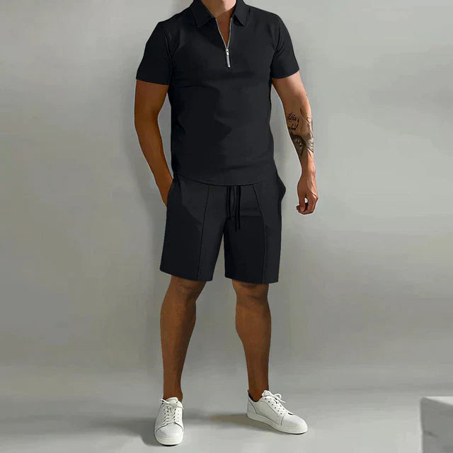 Men's Polo Set Slim Fit Top Relaxed Fit Short Zip Closure Breathable Casual Wear