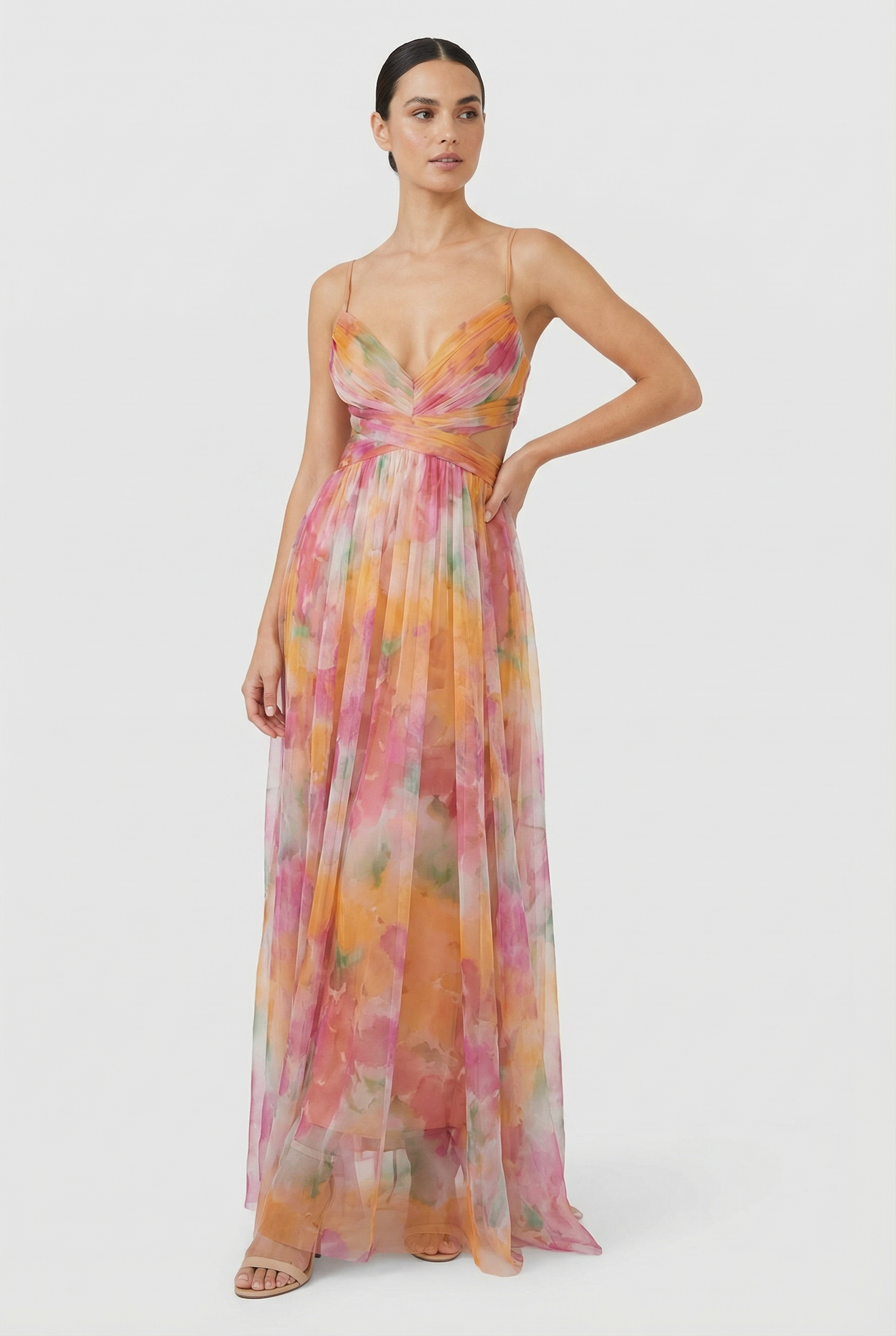 green emerald velvet dress Elysia Chiffon Maxi Dress main image 0
