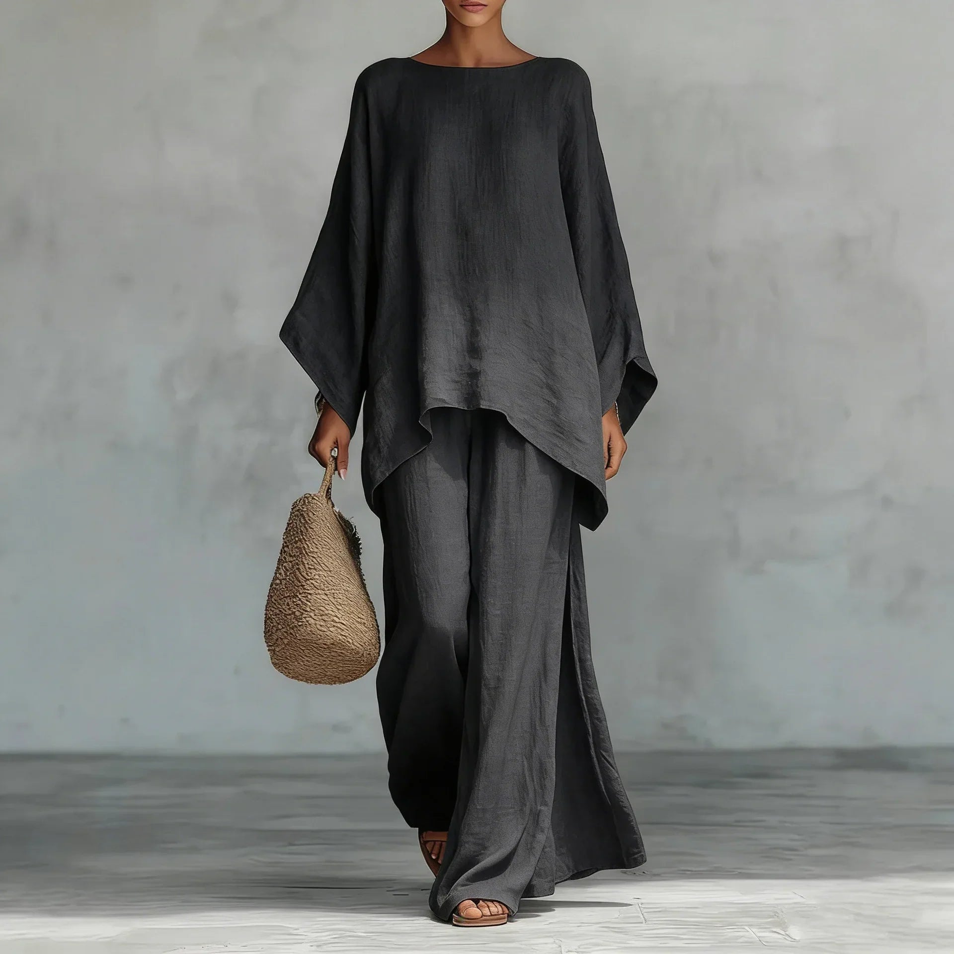 Women's Oversized Round Neck Wide Leg Set