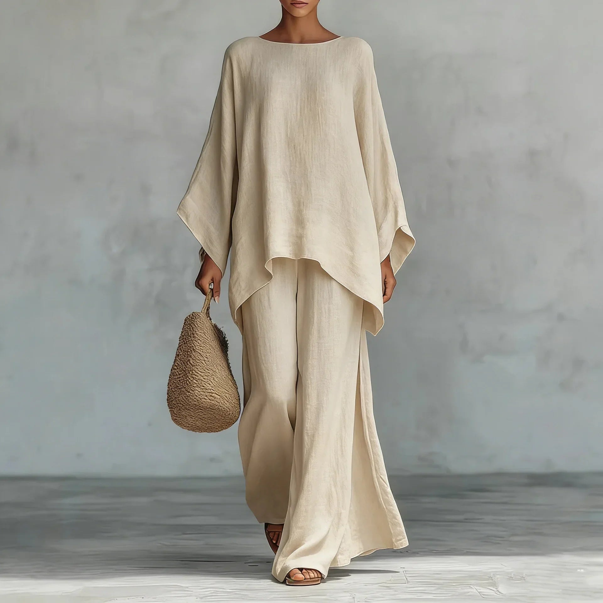 Women's Oversized Round Neck Wide Leg Set