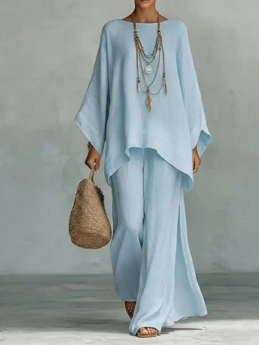 Women's Oversized Round Neck Wide Leg Set