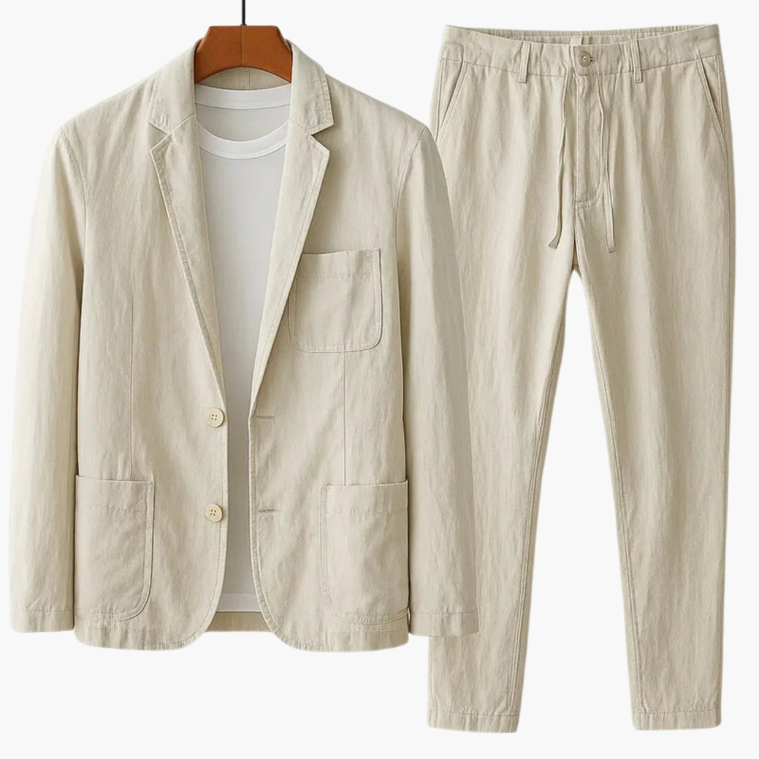 Men's Casual Two-Piece Suit Set with Drawstring Trousers