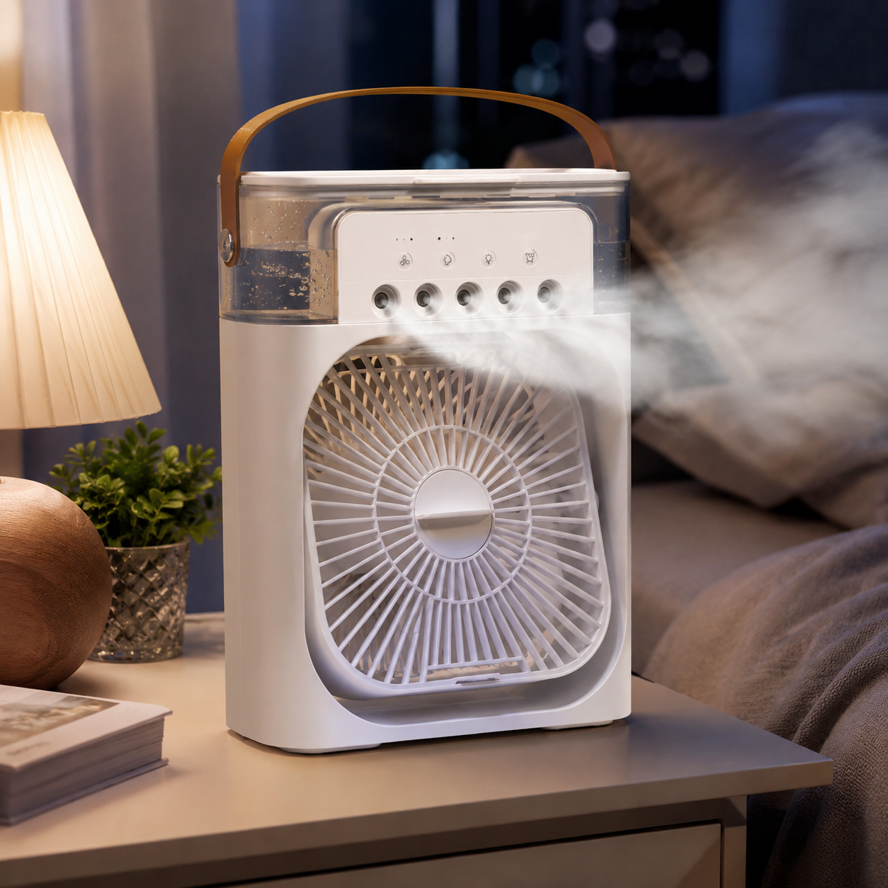 Portable Air Cooler 3-in-1 USB Desktop Fan Humidifier with LED Night Light