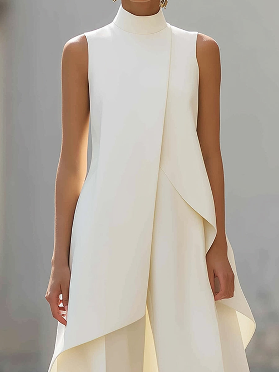 Women's Summer Top High Neck Sleeveless Two-Piece Set & Wide-Leg Pants