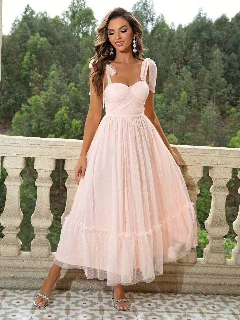 Women's Midi Dress Sweetheart Neckline Tie Shoulders Wedding Guest