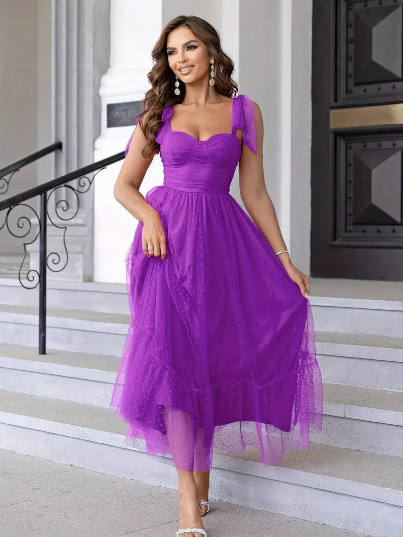Women's Midi Dress Sweetheart Neckline Tie Shoulders Wedding Guest