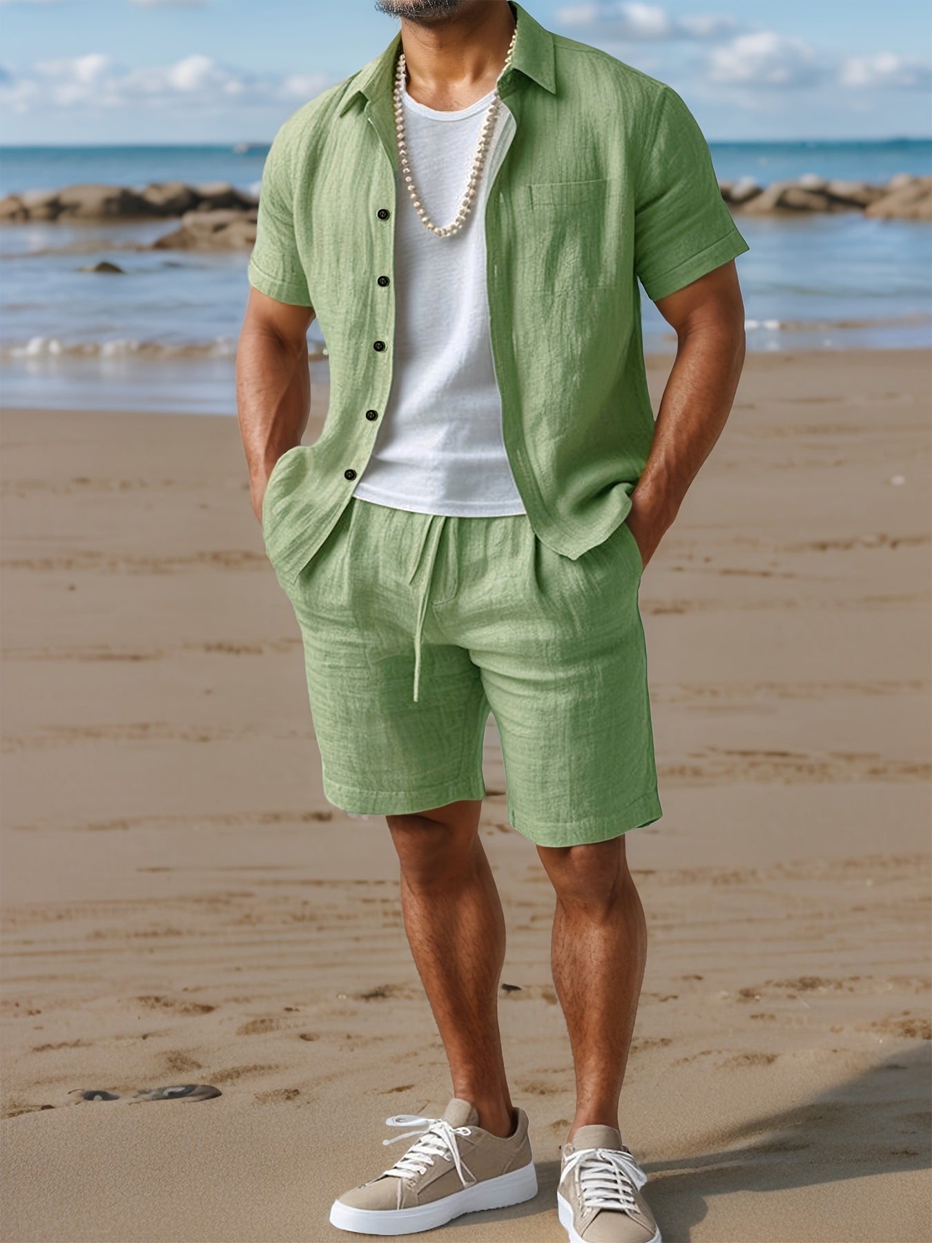Men's Linen Shirt & Shorts Set – Regular Fit Short Sleeve Co-ord
