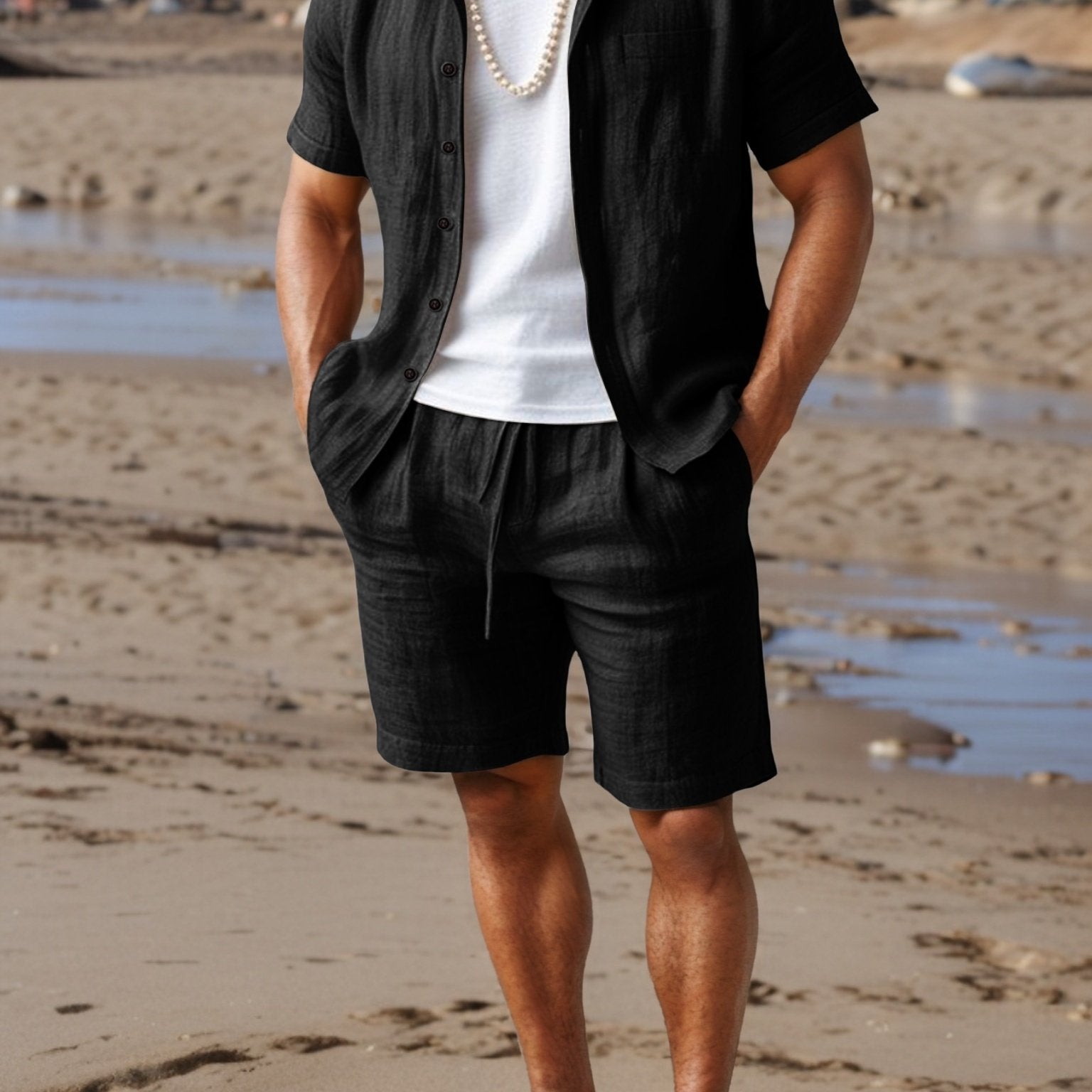 Men's Linen Shirt & Shorts Set – Regular Fit Short Sleeve Co-ord
