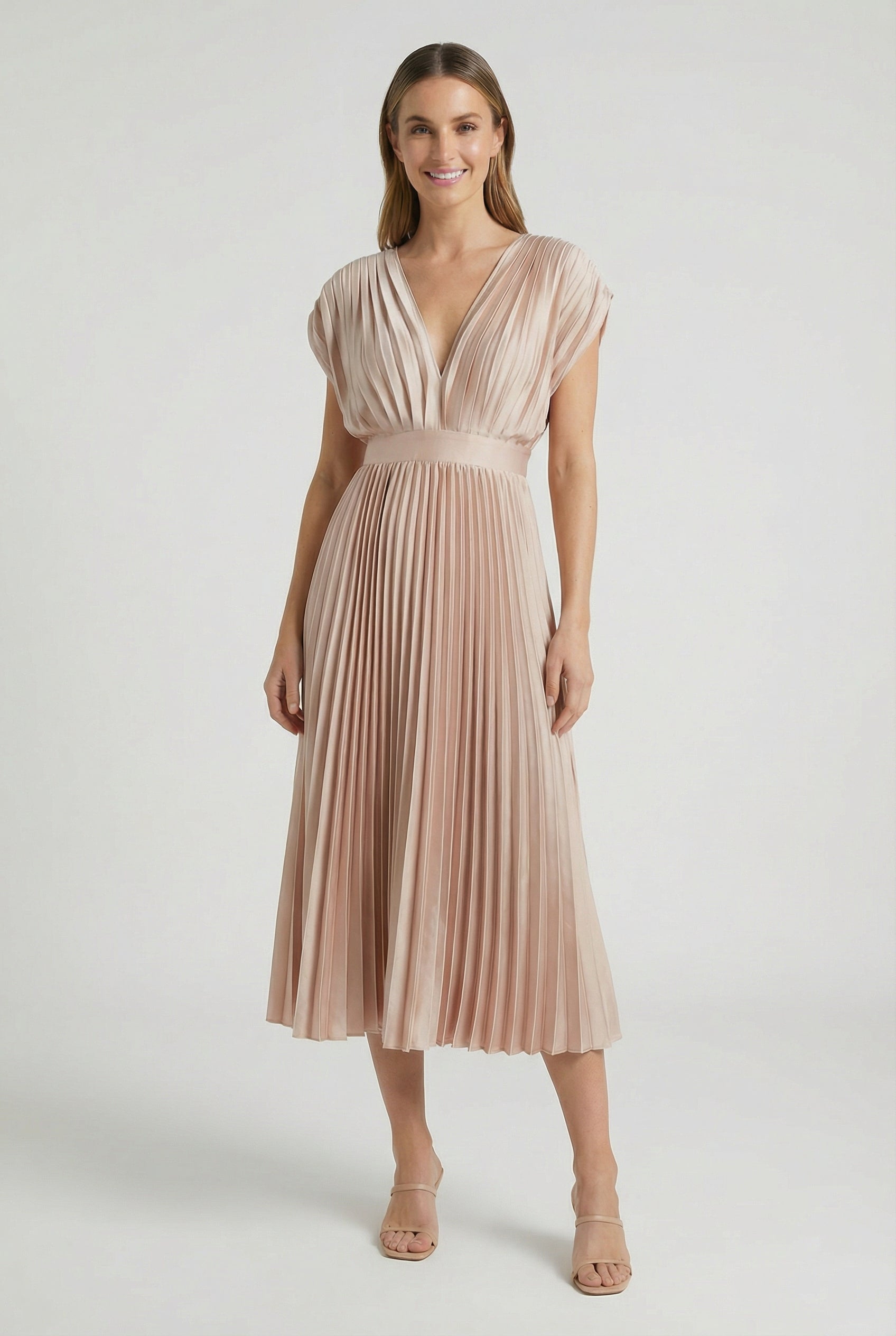 Women's Maxi Dress Pleated V-Neck Sleeveless