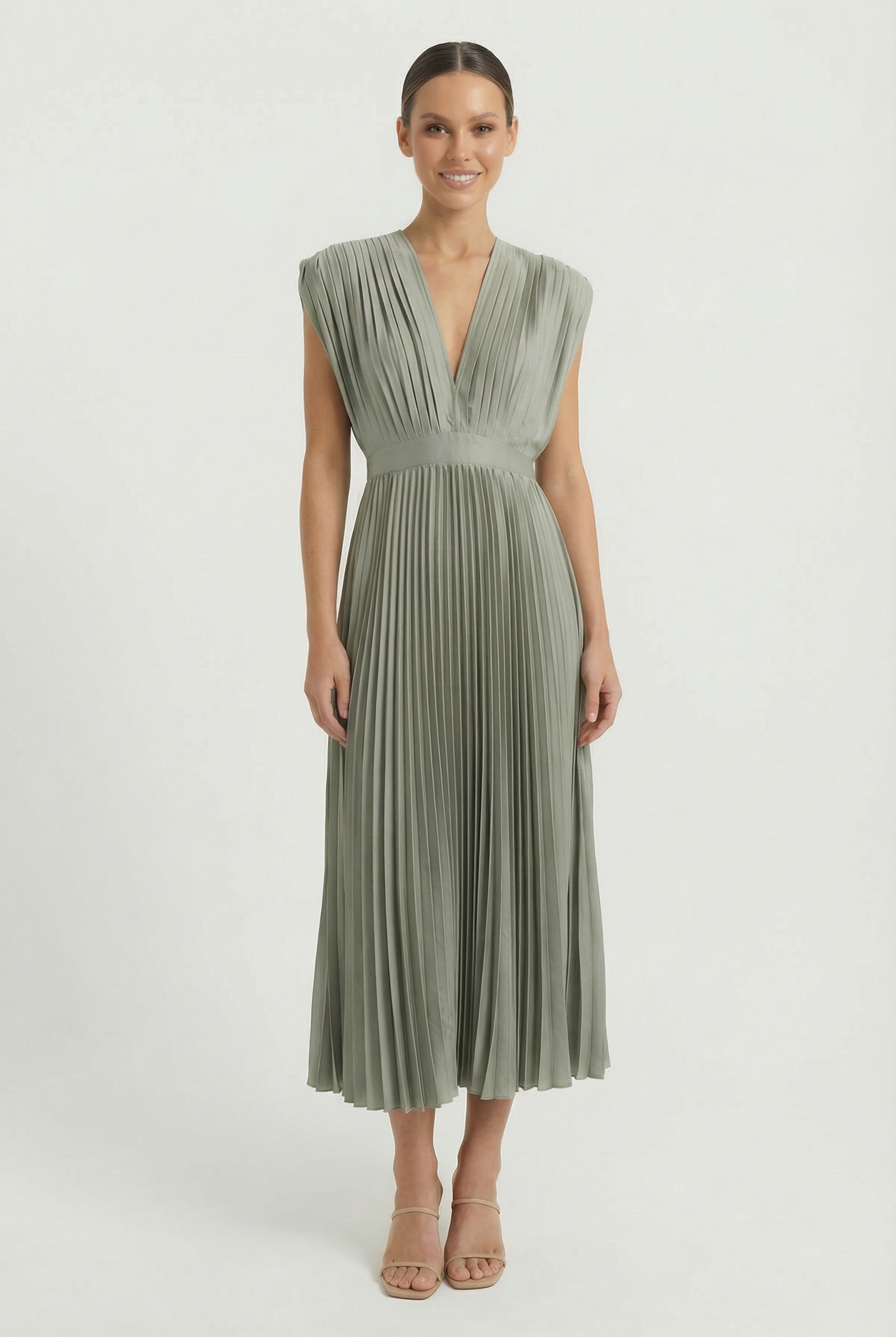 Women's Maxi Dress Pleated V-Neck Sleeveless